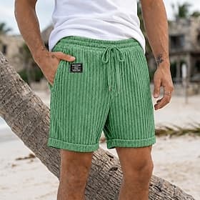Homme Shorts Short décontracté Short en velours côtelé Avec Poches Taille Élastique Uni Bandes verticales Confort Respirant Au dessus des genoux Occasionnel Ex