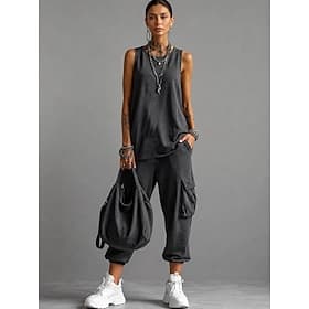 Femmes Survêtement Camisoles Sans manches Col ras du cou Couleur Unie Mode Streetwear Occasionnel Quotidien Extérieur Bleu Noir Blanche Printemps Été Coupe Am