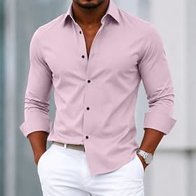 Homme Chemise Chemise habillée Chemise Boutonnée Uni Quotidien Affaires Rose Claire Bleu Ciel Noir Blanche manche longue Col Printemps Toutes saisons Vêtement