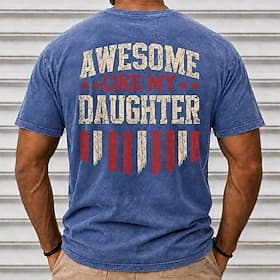 T-shirt homme «Génial comme ma fille» style vintage papa, 100% coton délavé à l'acide, manches courtes, col rond, imprimé DTG, mode quotidienne, vacances, p