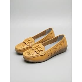 Women's Yellow Bowknot Comfort Loafers – Breathable Cutout Slip-On Walking Shoes with Non-slip Sole for Travel, Work All-day Comfort