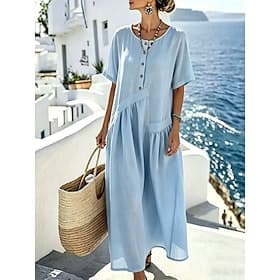 Femmes Robe Midi Robe Décontractée Robe trapèze Robe d'été Basique Classique Quotidien Vacances Coupe Ample Uni Demi Manches Col ras du cou Bleu Vin Été Printe