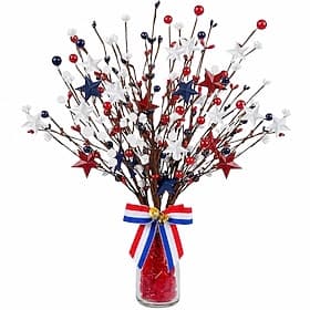 Lot de 4 tiges de baies artificielles patriotiques avec étoiles blanches, bleues et rouges pour la fête nationale américaine du 4 juillet, décoration de branch