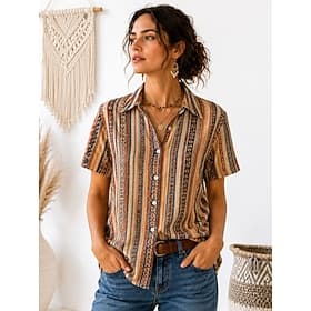 Femmes Chemise Graphique Géométrique Paisley ancien Élégant Moderne Manche Courte Col de chemise Hauts Réguliers Occasionnel Quotidien Bleu Kaki Violet Vert Ét