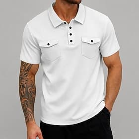 Homme Chemises Polo Gaufre Texturé Occasionnel Sports Col Rabattu Manche Courte Uni Avec Poches Boutons Toutes saisons Blanche Noir Rouge Vert Abricot Gris Che