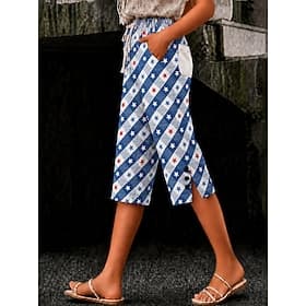 Femmes Short en coton et lin Pantalon capri Leggings Pantacourt Vacances ancien style grand-mère côtier Longueur mollet Taille Moyenne Fleuri Graphique Abstrai