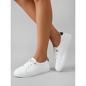 Women's Classic White Casual Sneakers – Lightweight Elastic Band Walking Shoes with Flexible Non-Slip Sole for Everyday Comfort, School, Travel and Daily Wear