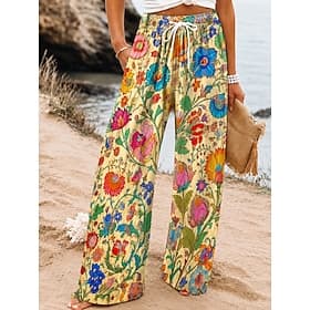 Femmes Jambe large Chinos Pantalons Vacances Mode Boho Longueur complète Taille Moyenne Fleuri Graphique Avec Poches Taille Élastique Imprimé Confortable Confo