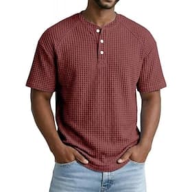 Homme T-shirt Henley gaufré Manche Courte Texturé Élégant Décontracté Quotidien Manche raglan Henley Occasionnel Printemps Toutes saisons Vert Claire Bleu Ciel