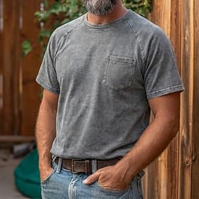 Homme T-shirt en coton Chemise délavée T-shirt Manche Courte Col ras du cou Été Printemps Toutes saisons Couleur Unie Uni Rétro Vintage Affligé Avec Poches Tei