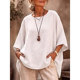 Femmes Chemise Chemisier Asymétrique Couleur Unie Uni Élégant Occasionnel Demi Manches Col ras du cou Hauts Réguliers Occasionnel Noir Blanche Rose Claire Roug
