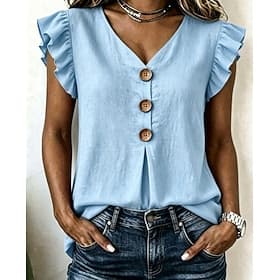 Femmes Débardeur Boutons Uni Mode Élégant Classique Sans manches Manche Courte Col en V Hauts Réguliers Occasionnel Quotidien Sortir Bleu Blanche Rose Claire R