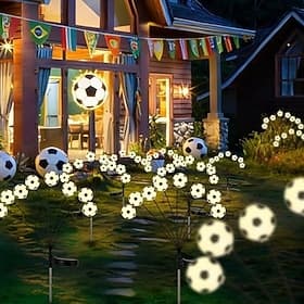 Lampes solaires d'extérieur pour jardin, motif Coupe du monde de football 2026: 2 lampes à piquer avec 8 LED sphériques, étanches et oscillantes, idéales pour