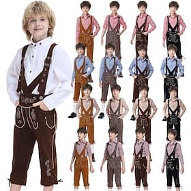 Oktoberfest Bundhosen Ensemble de culottes de cuir Lederhosen Longue longueur Broderie Allemand Alpin Patrimoine Prairies Garçons Carnaval Fête de la Bière Tis
