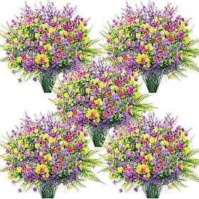 24 bouquets de fleurs artificielles d'extérieur, résistantes aux UV et aux couleurs printanières, idéales pour décorer jardin, terrasse, maison de campagne, ja
