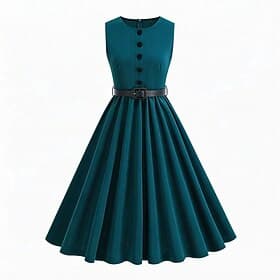 Années 1950 Rétro Vintage Rockabilly Midi Robe Évasée Sans manches Taille haute Couleur Unie Ajusté Évasé Col rond Déguisement Femmes Réveil Fête du thé Décon