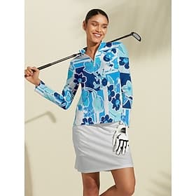 Femmes T-shirt POLO Bleu et blanc manche longue Top Vêtements de golf pour femmes, tenues, vêtements