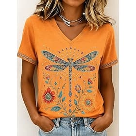 Women's T Shirt Print Graphic Animal Fashion Stylish Casual Short Sleeve V Neck Regular Tops Casual Daily Going out Pink Purple Orange Summer Spring