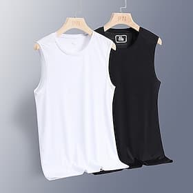 Homme Débardeur Sous-Vêtements Chemise de batteur de femme Sans manches Col rond Été Uni Sports Tremper Muscle Col en V Occasionnel Intérieur Extérieur Noir Bl