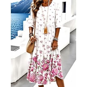 Femmes Robe Midi Robe d'Été Robe Décontractée Robe d'été Vacances Occasionnel Chaussures de plage Plage Fête Coupe régulière Fleuri Graphique Manche 3/4 Col ra