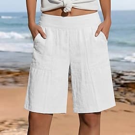 Women's Shorts Slacks Vacation Stylish Casual Daily Knee Length High Waist Plain Outdoor Navy Khaki Black White Summer Spring