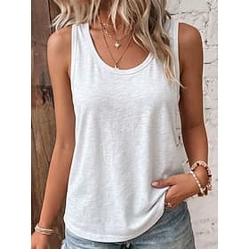 Femmes T-shirt Débardeur Couleur Unie Mode Occasionnel Sans manches Col en U Hauts Réguliers Occasionnel Bleu Blanche Été Printemps