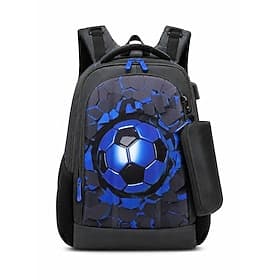 Ensemble sac à dos de football pour garçon, sac d'école imperméable en polyester avec trousse, grand sac à dos à compartiments multiples, imprimé football bleu