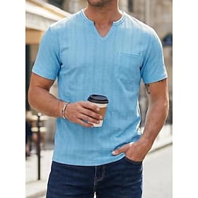 Homme T-shirt Manche Courte Col en V Été Jacquard Texturé Élégant ancien Décontracté Quotidien Jacquard Occasionnel Quotidien Promenade Noir Blanche Bleu Ciel