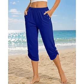 Femmes Pantalon capri ancien Décontracté / Sportif Longueur mollet Taille Moyenne Uni Confort élasticité normale Vacances Bleu Rouge bordeaux Violet Kaki Été P