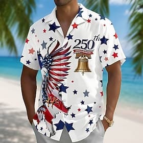 4 juillet 2026, 250e anniversaire Homme Aigle Drapeau Américain Chemise Chemise d'été Chemise Boutonnée Manche Courte Patriotique Extérieur Festival Été Printe