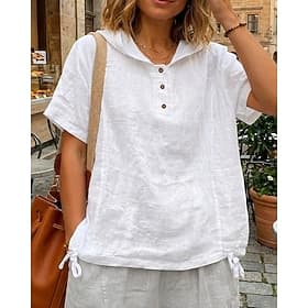 Femmes Chemise Chemisier Boutons Couleur Unie ancien Mode Occasionnel Manche Courte À capuche Hauts Réguliers Occasionnel Blanche bleu marine Bleu Ciel Violet
