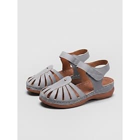 Sandales de pêcheur grises pour femme, bout fermé – sandales confortables et décontractées avec empeigne ajourée Ruban auto-agrippant ajustable pour les sortie