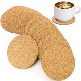 Lot de 24 sous-verres ronds en liège extra épais, absorbants et réutilisables, parfaits pour les tables à manger, les bureaux et les bars.