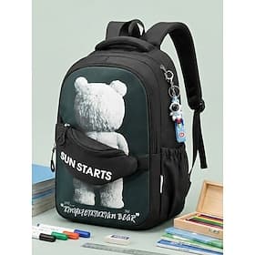 Sac à dos scolaire pour étudiant, motif ours, multicolore, grande capacité, multi-compartiments, polyester imperméable, sangle pour bagage, idéal pour le lycée