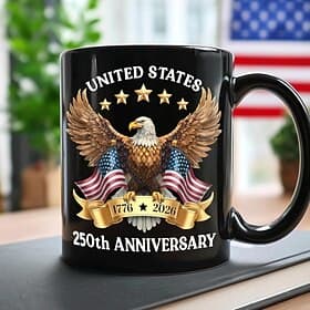 Mug commémoratif du 250e anniversaire des États-Unis (1776-2026), aigle à tête blanche américain patriotique Mug commémoratif drapeau, cadeau du 550e anniversa