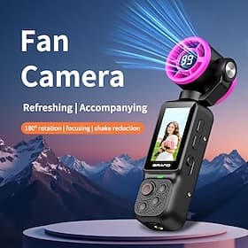 Mini caméra ventilateur 2 en 1, caméra de vlogging portable avec objectif rotatif à 180° et stabilisation d'image. Ventilateur personnel portable avec mise au