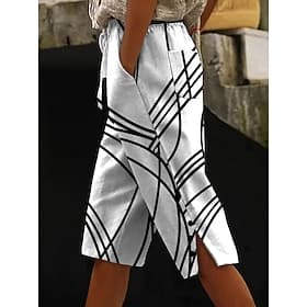 Women's Cotton Linen Shorts Capri Pants Vacation Vintage coastalgrandmastyle Calf-Length Mid Waist Graphic Geometric Abstract Print Comfort Inelastic Daily O