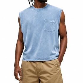 Homme Débardeur Chemise 100% coton délavée à l'acide Sans manches Col ras du cou À capuche Fermeture éclair Été Printemps Uni Mode Designer Basique Pur Occasio