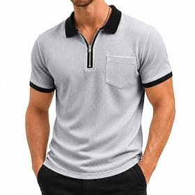 Homme Chemises Polo Gaufre Texturé Occasionnel Zip quart Manche Courte Moderne Loisir Uni Fermeture éclair Respirable Printemps Été Blanche Noir Rouge Marron