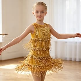 Danse Latine Robe Gland Couleur unie Épissage Femmes Entraînement Performance Sans manches Naturel Poly