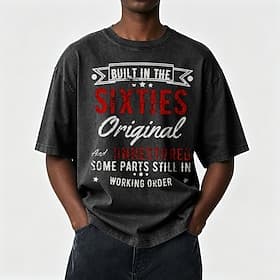 T-shirt homme des années soixante, original non restauré, humoristique, anniversaire, 100 % coton, délavage à l'acide, manches courtes, impression directe sur