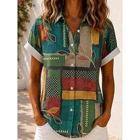 Femmes Chemise Boutons Imprimé Fleuri Graphique Géométrique ancien Élégant Moderne Manche Courte Col de chemise Hauts Réguliers Occasionnel Quotidien Rose Clai