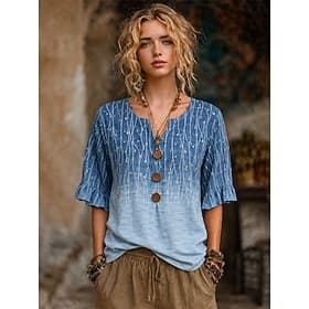 Femmes Chemise Patchwork Boutons Imprimé Fleuri Graphique ancien Élégant Manche Courte Manche 3/4 Demi Manches Col en V Hauts Réguliers Occasionnel Quotidien F