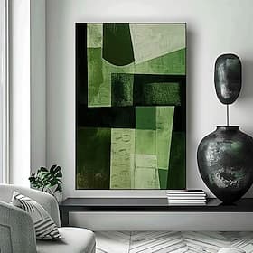 Peinture abstraite moderne faite à la main, art mural peint à la main, art abstrait géométrique superposé, vert foncé minimaliste, vert olive, art mural abstra