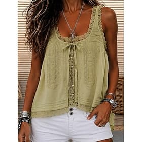 Femmes Haut d'épissage en dentelle Haut cami Jacquard Nœud devant Garniture en dentelle Élégant Bohème Actif Sans manches Col ras du cou Col carré Col Rond Hau