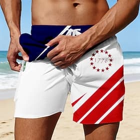 4th of July 2026 250th Men's American US Flag 1776 Lined Shorts 2 in 1 Board Shorts Swim Shorts Mid Waist Patriotic Daily Outdoor Festival Side Pockets With Co