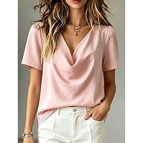 Femmes Chemisier Uni Élégant Occasionnel Manche Courte Col Bénitier Hauts Réguliers Occasionnel Quotidien Rose Claire Vert Bleu de minuit Été Printemps