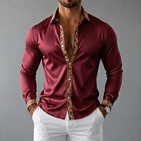 Homme Chemise Chemise en satin Chemise habillée Chemise Boutonnée Chemise de Bal Dégradé Soirée Mariage Noir Blanche Rouge Bleu manche longue Col Rabattu Toute