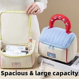 Trousse de maquillage mignonne à motif de maison de dessin animé pour filles, grande capacité, trousse de toilette portable pour les voyages, sac de rangement