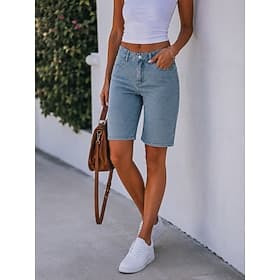 Femmes Jeans Denim Shorts Short Burmuda Mode Longueur Genou Taille haute Classique Confort Vacances Formel Noir Bleu ciel Gris Été Printemps Coupe régulière